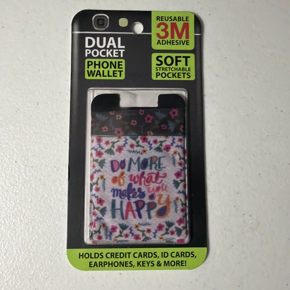 Cell Phone Wallet 3M Adhesive Stick On Reusable Dual Pocket - Do More Happy